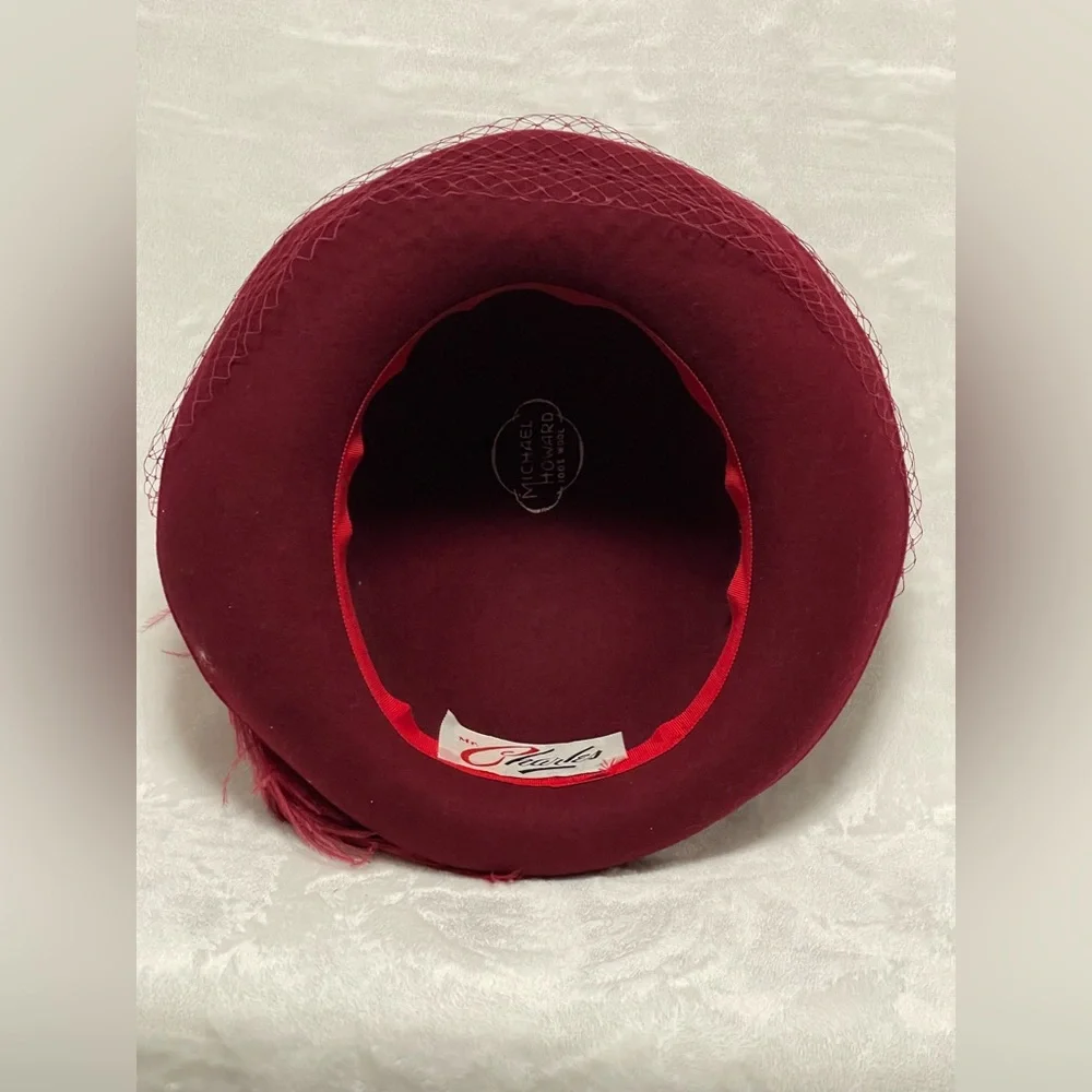 Vintage Mr Charles Red Feather Wool Hat fascinator Sunday best